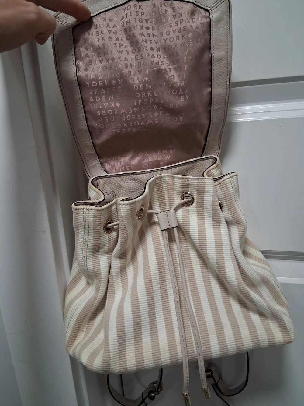 kate spade Cream and Light Beige Striped Mini Backpack